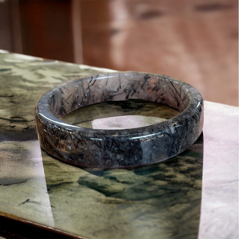 Vòng bảng thạch anh tóc đen tự nhiên HANMYNGHE 1 Vòng bảng thạch anh tóc đen tự nhiên HANMYNGHE