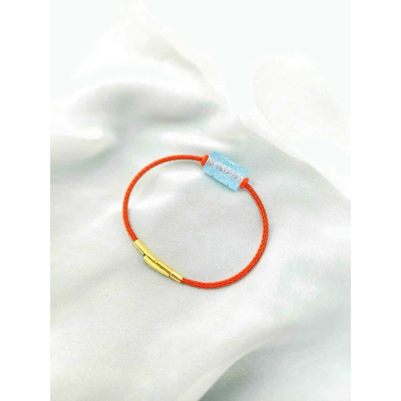 Vòng tay lu thống đá aquamarine chạm kim tiền HANMYNGHE 2 Vòng tay lu thống đá aquamarine chạm kim tiền HANMYNGHE - Hình ảnh 2