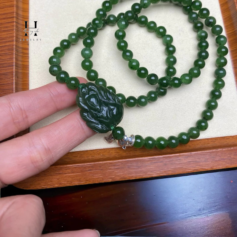 Vòng tay quấn 3 đá ngọc bích 6mm mix hồ ly HANMYNGHE 1 Vòng tay quấn 3 đá ngọc bích 6mm mix hồ ly HANMYNGHE