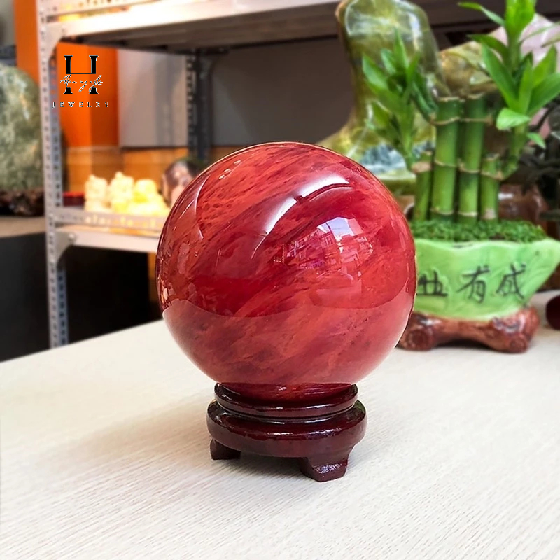 Quả cầu đá obsidan 8 cm kèm đế gỗ HANMYNGHE 1 Quả cầu đá obsidan 8 cm kèm đế gỗ HANMYNGHE