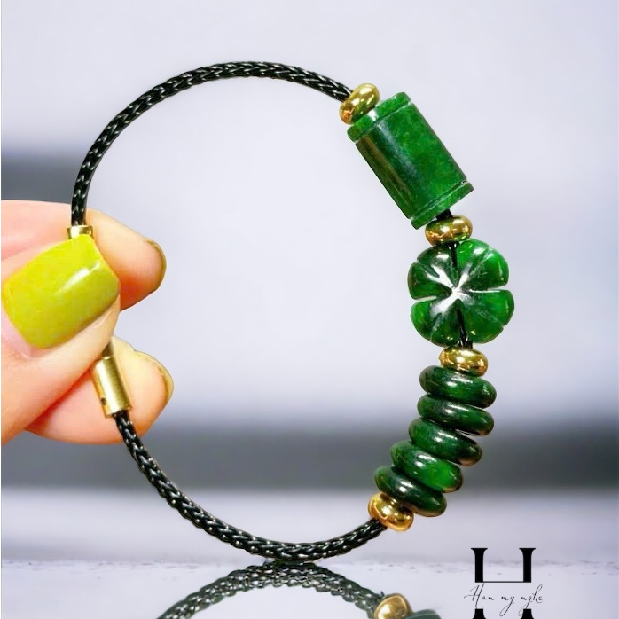 Vòng tay lu thống tài lộc + cỏ 4 lá + ngũ điếu đá ngọc sơn thủy HANMYNGHE 2 Vòng tay lu thống tài lộc + cỏ 4 lá + ngũ điếu đá ngọc sơn thủy HANMYNGHE - Hình ảnh 2