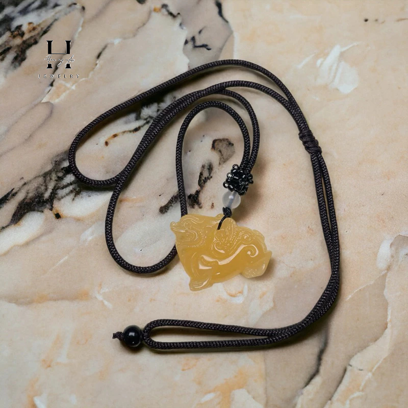 Mặt dây chuyền kỳ lân đá ngọc hoàng long kèm dây đeo HANMYNGHE 2 Mặt dây chuyền kỳ lân đá ngọc hoàng long kèm dây đeo HANMYNGHE - Hình ảnh 2