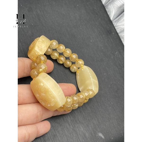 Vòng tay tam hợp đá ngọc hoàng long HANMYNGHE 1 Vòng tay tam hợp đá ngọc hoàng long HANMYNGHE