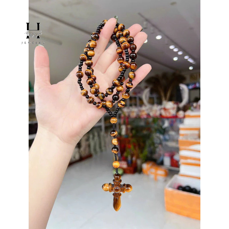 Vòng cổ mân côi đá mắt hổ tự nhiên HANMYNGHE 1 Vòng cổ mân côi đá mắt hổ tự nhiên HANMYNGHE