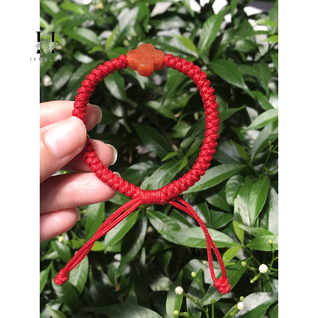 Vòng tay cỏ 4 lá đá ngọc cẩm thạch huyết đỏ HANMYNGHE 1 Vòng tay cỏ 4 lá đá ngọc cẩm thạch huyết đỏ HANMYNGHE