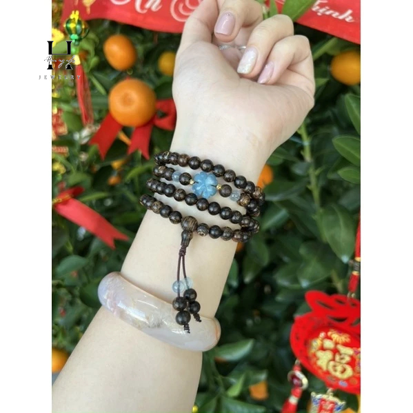 Vòng tay trầm hương sánh chìm 6 mm 108 hạt mix đá aquamarine HANMYNGHE 2 Vòng tay trầm hương sánh chìm 6 mm 108 hạt mix đá aquamarine HANMYNGHE - Hình ảnh 2