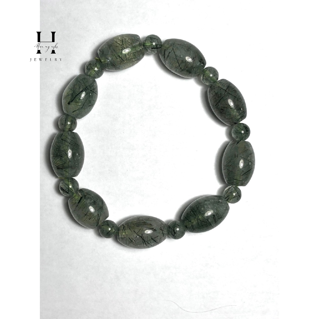 Vòng tay lu thống đá thạch anh tóc xanh HANMYNGHE 1 Vòng tay lu thống đá thạch anh tóc xanh HANMYNGHE
