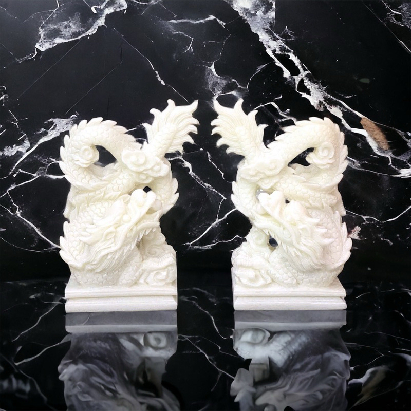 Cặp rồng đá trắng cao 30 cm HANMYNGHE 1 Cặp rồng đá trắng cao 30 cm HANMYNGHE