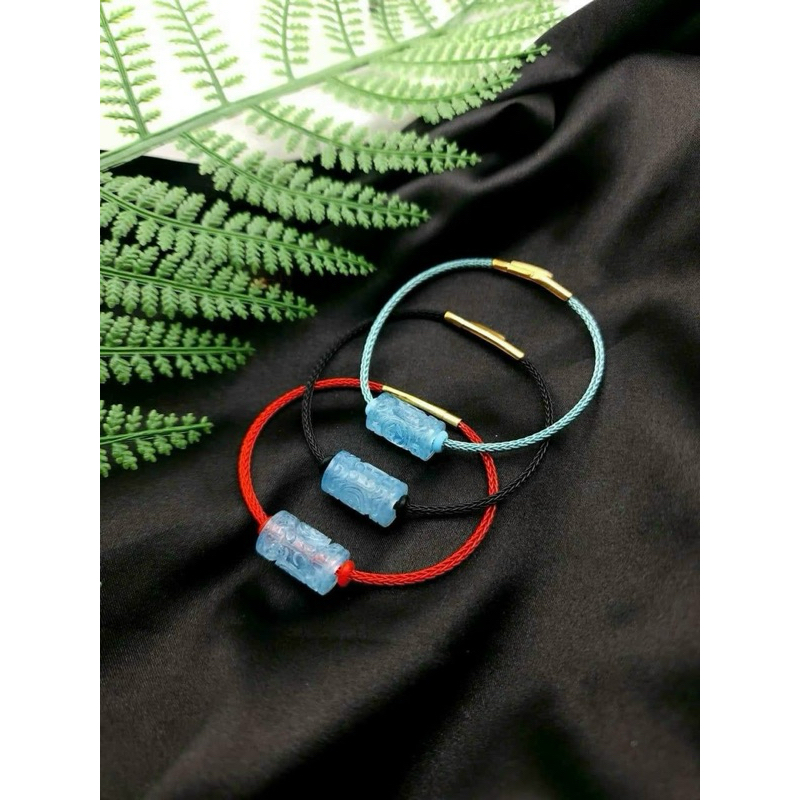 Vòng tay lu thống đá aquamarine chạm kim tiền HANMYNGHE 1 Vòng tay lu thống đá aquamarine chạm kim tiền HANMYNGHE