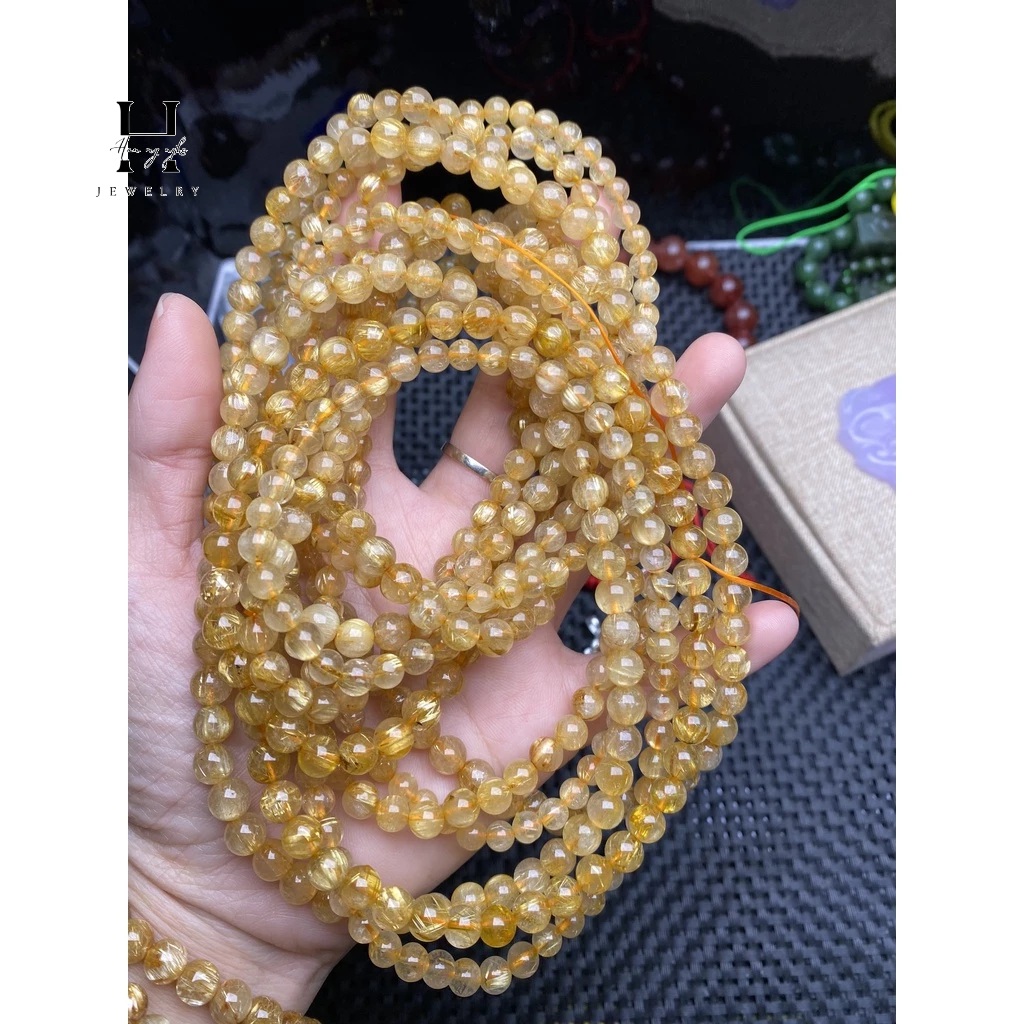 Vòng tóc đá thạch anh tóc vàng 5mm HANMYNGHE 2 Vòng tóc đá thạch anh tóc vàng 5mm HANMYNGHE - Hình ảnh 2