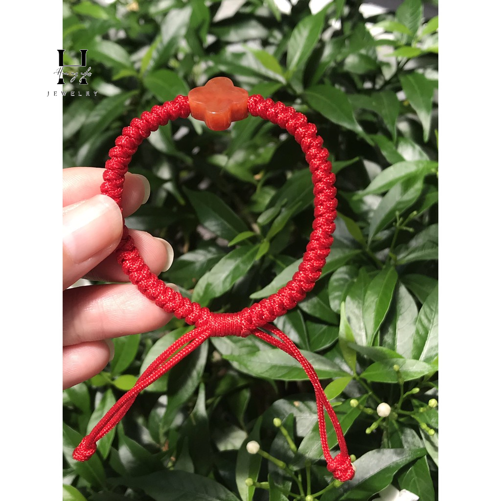 Vòng tay cỏ 4 lá đá ngọc cẩm thạch huyết đỏ HANMYNGHE 2 Vòng tay cỏ 4 lá đá ngọc cẩm thạch huyết đỏ HANMYNGHE - Hình ảnh 2