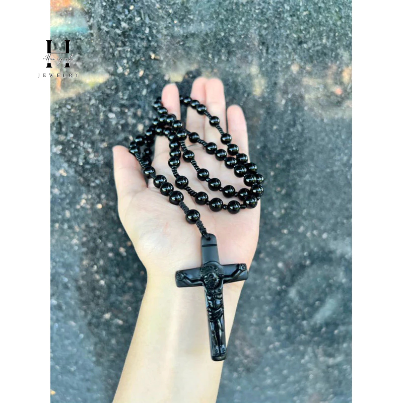 Vòng cổ mân côi đá obsidan HANMYNGHE 3 Vòng cổ mân côi đá obsidan HANMYNGHE - Hình ảnh 3