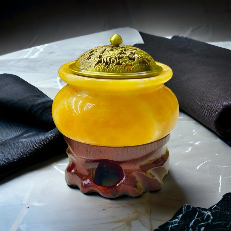 Bát xông trầm đá ngọc hoàng long tự nhiên 15 cm HANMYNGHE 1 Bát xông trầm đá ngọc hoàng long tự nhiên 15 cm HANMYNGHE