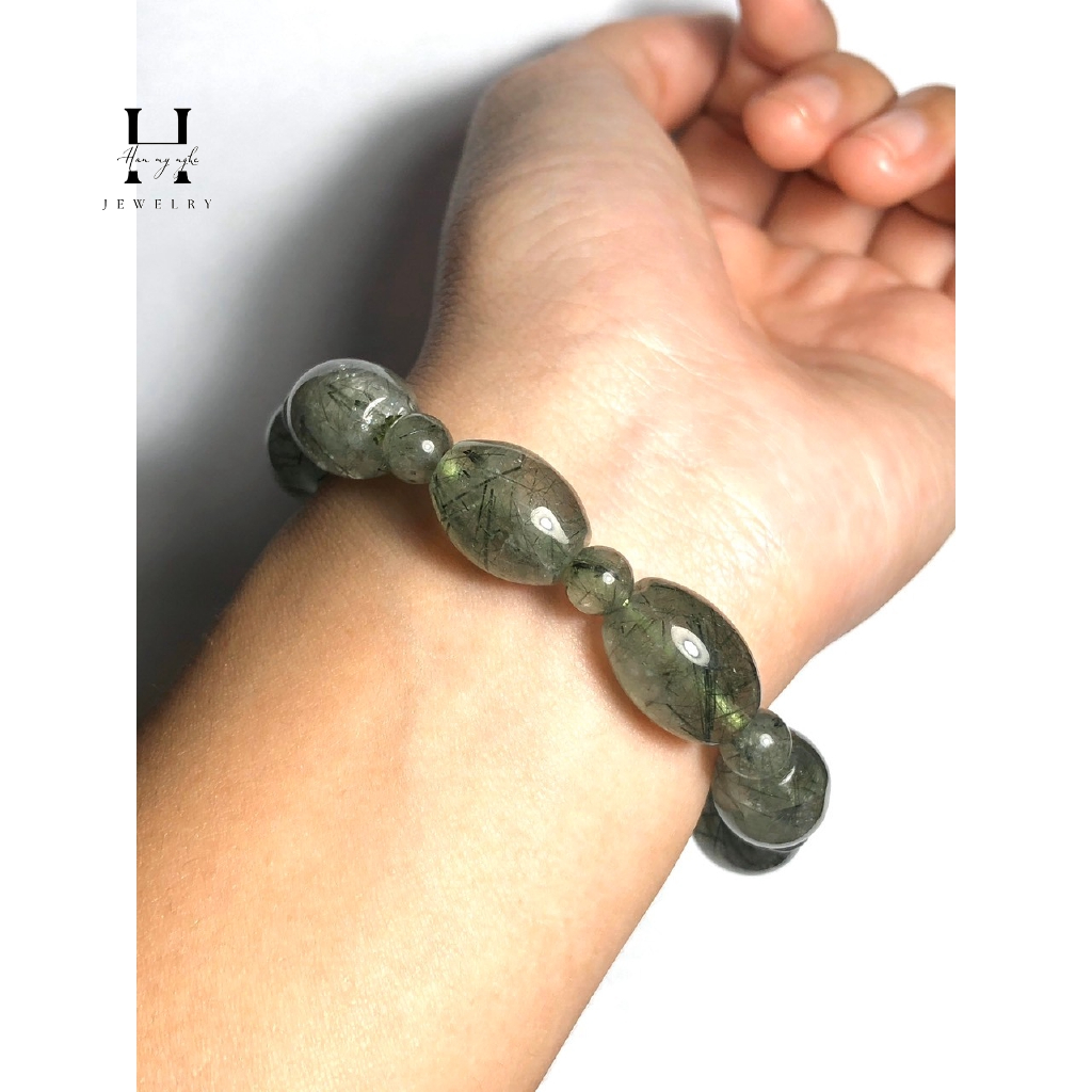 Vòng tay lu thống đá thạch anh tóc xanh HANMYNGHE 2 Vòng tay lu thống đá thạch anh tóc xanh HANMYNGHE - Hình ảnh 2