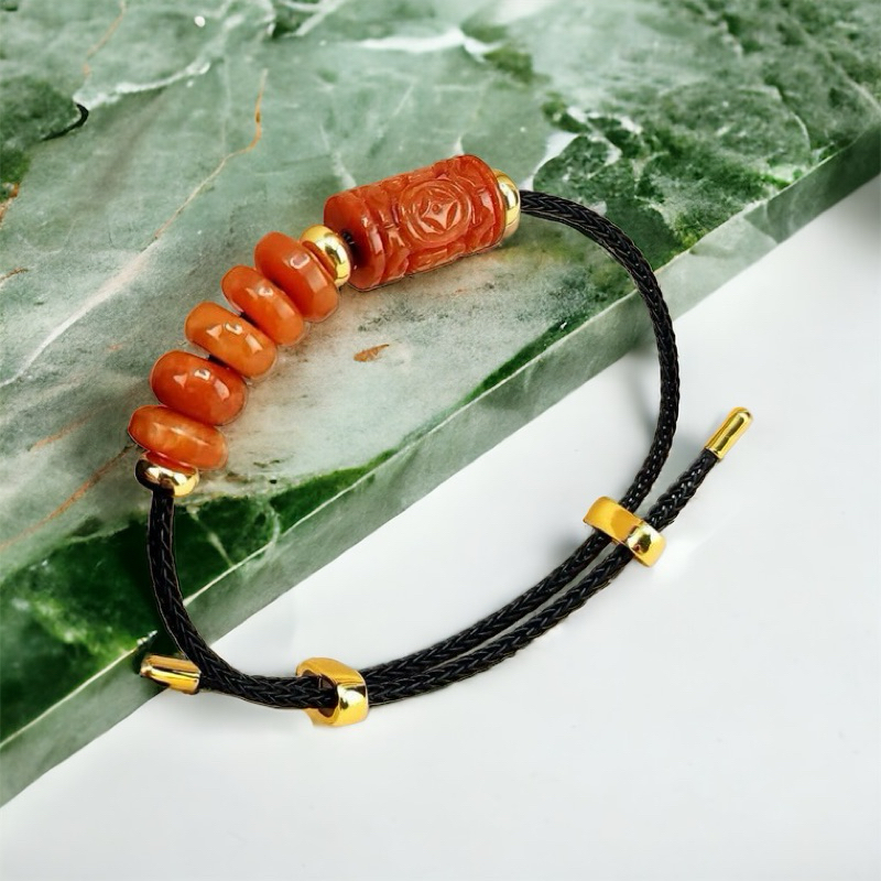 Vòng tay ngũ điếu mix lu thống chạm kim tiền đá ngọc cẩm thạch huyết HANMYNGHE 1 Vòng tay ngũ điếu mix lu thống chạm kim tiền đá ngọc cẩm thạch huyết HANMYNGHE