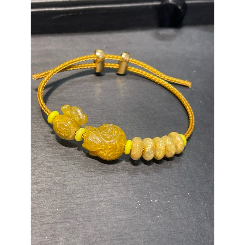 Vòng tay ngũ điếu thạch anh tóc vàng mix hồ ly túi tiền HANMYNGHE 1 Vòng tay ngũ điếu thạch anh tóc vàng mix hồ ly túi tiền HANMYNGHE