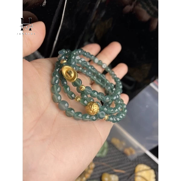 Vòng tay đá lam ngọc bánh xe 3 vòng mix charm bạc s925 HANMYNGHE 1 Vòng tay đá lam ngọc bánh xe 3 vòng mix charm bạc s925 HANMYNGHE