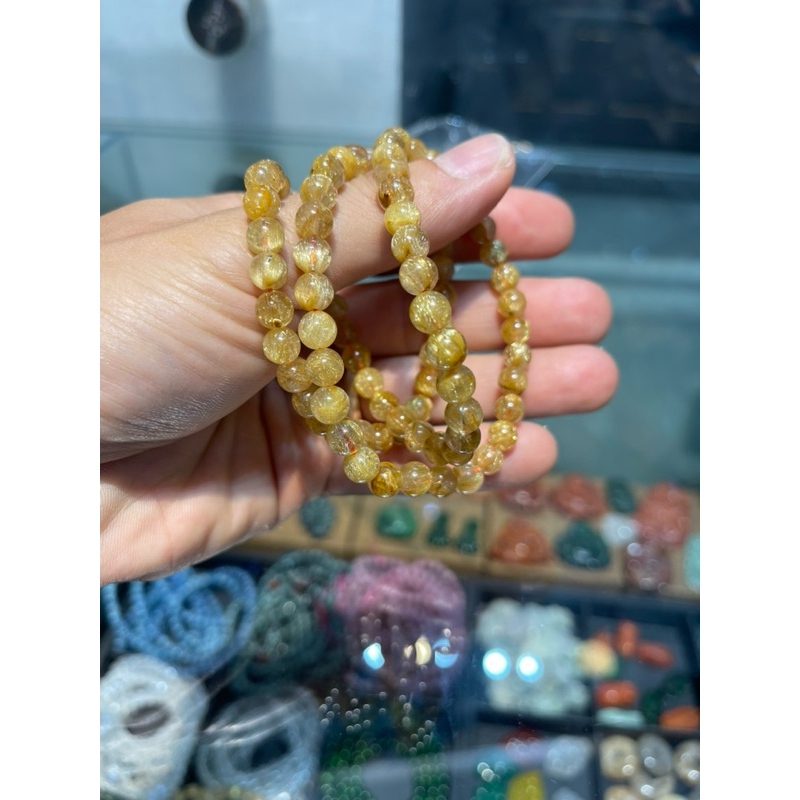 Vòng tay thạch anh tóc vàng quấn 3 vòng 6mm HANMYNGHE 2 Vòng tay thạch anh tóc vàng quấn 3 vòng 6mm  HANMYNGHE - Hình ảnh 2