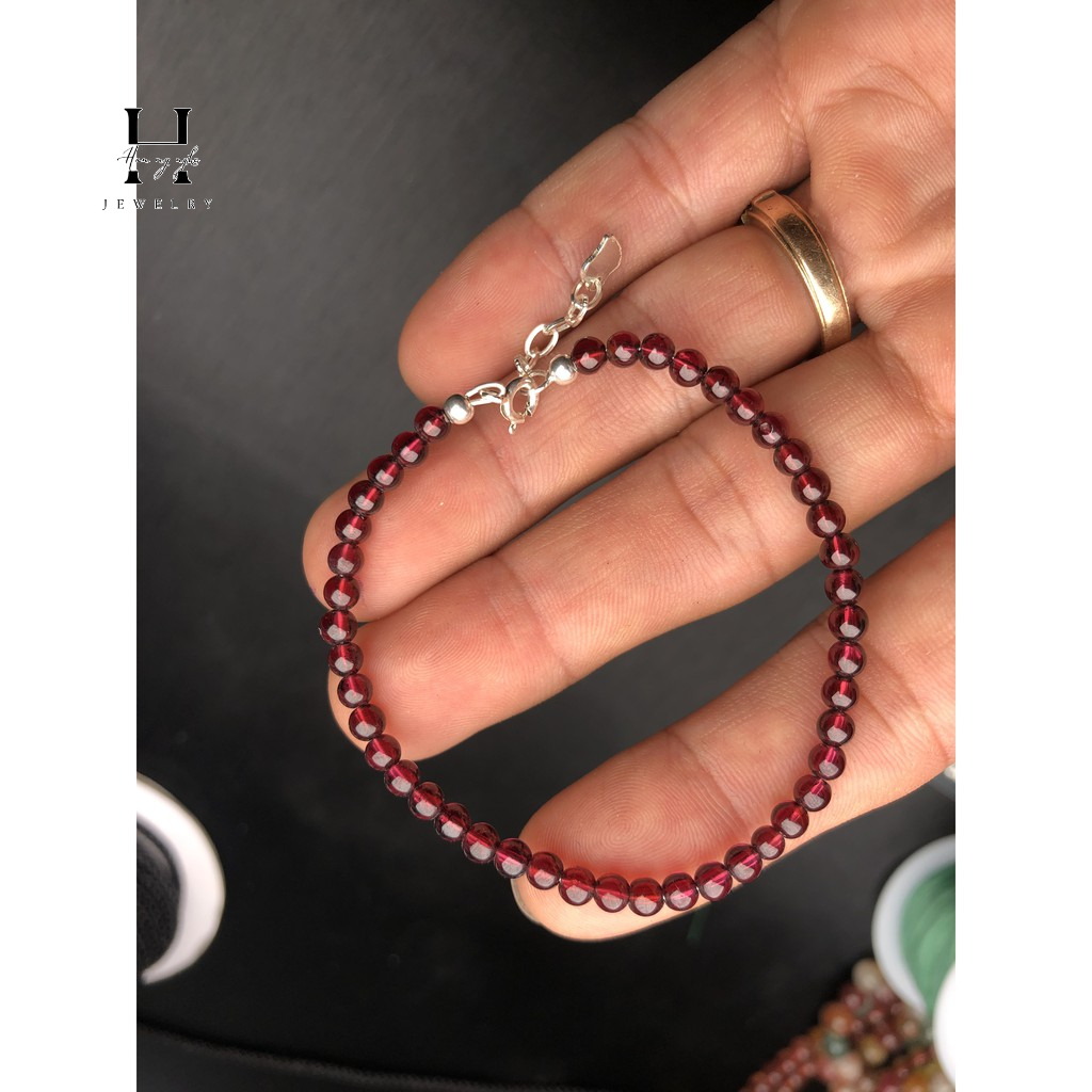 vòng tay mini garnet 4mm lõi dây bạc siêu xinh 2 vòng tay mini garnet 4mm lõi dây bạc siêu xinh - Ảnh 2