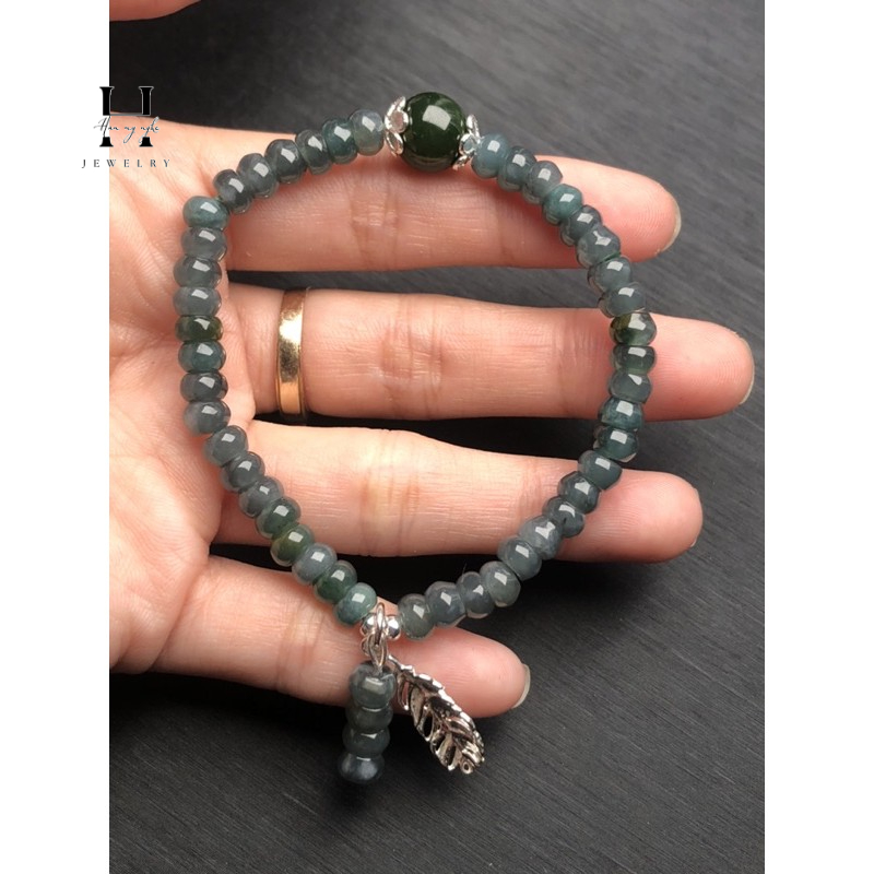 Vòng tay đá lam ngọc 6 mm bánh xe mix charm bạc HANMYNGHE 1 Vòng tay đá lam ngọc 6 mm bánh xe mix charm bạc HANMYNGHE