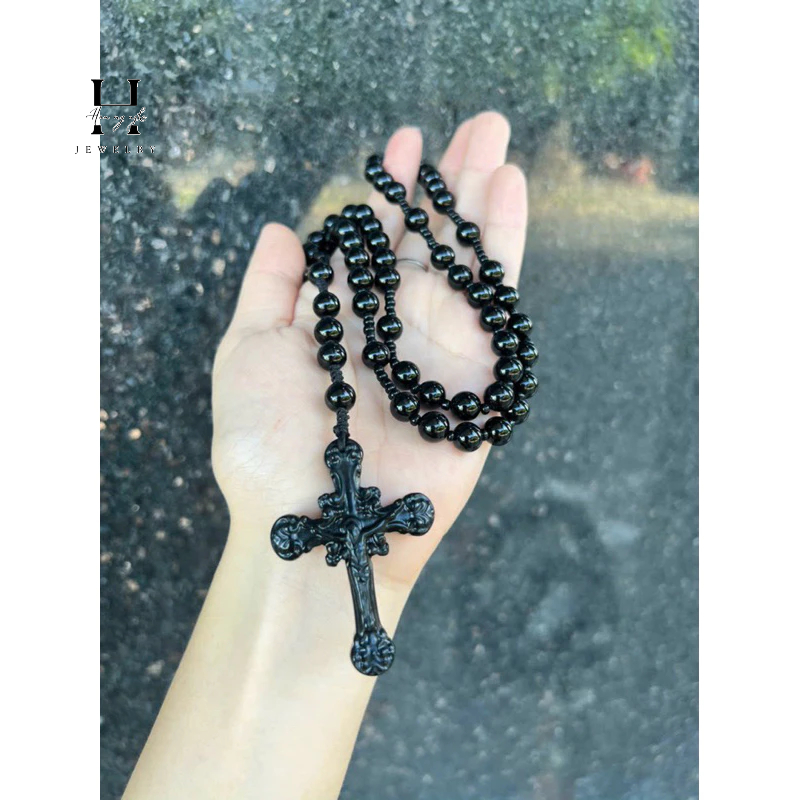 Vòng cổ mân côi đá obsidan HANMYNGHE 2 Vòng cổ mân côi đá obsidan HANMYNGHE - Hình ảnh 2