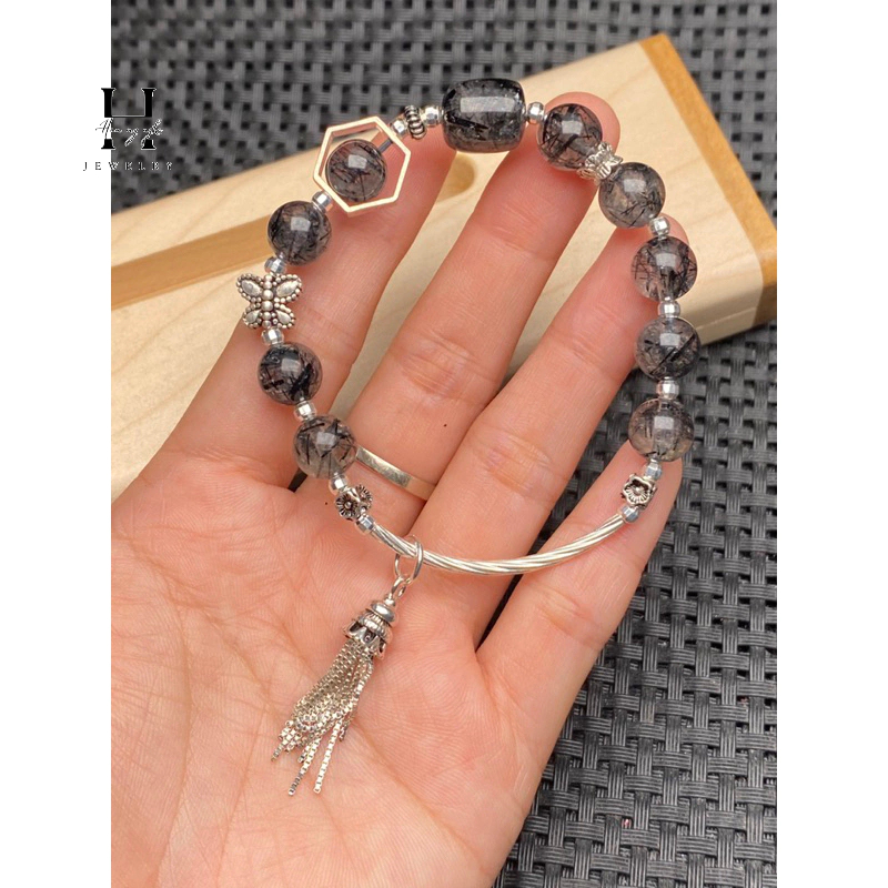 Vòng tay đá phong thuỷ mix charm bạc HANMYNGHE 1 Vòng tay đá phong thuỷ mix charm bạc HANMYNGHE