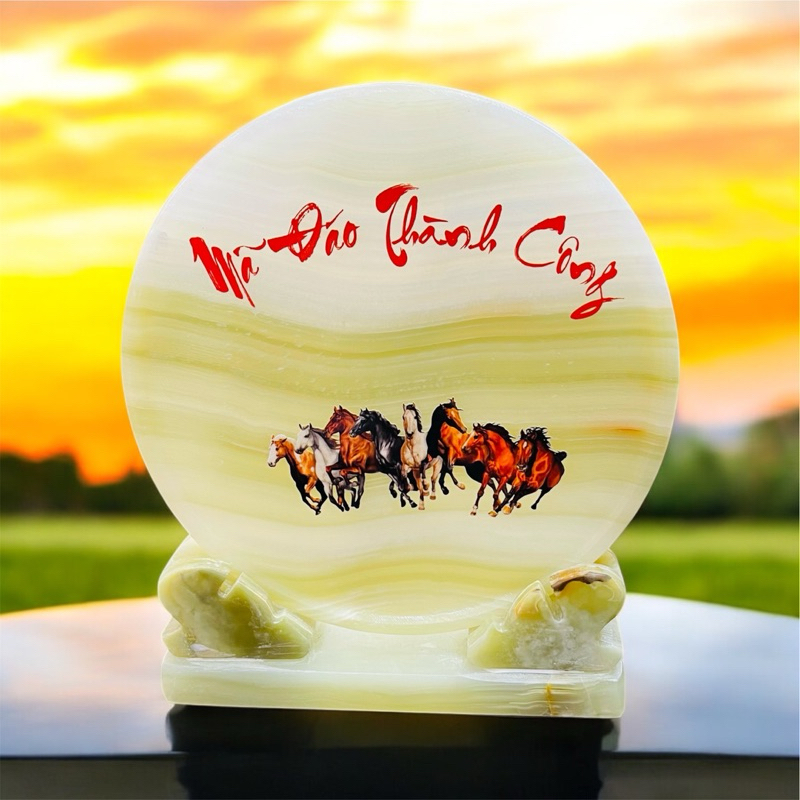 Đĩa đá ngọc onyz in mã đáo thành công đk 20 cm HANMYNGHE 1 Đĩa đá ngọc onyz in mã đáo thành công đk 20 cm HANMYNGHE