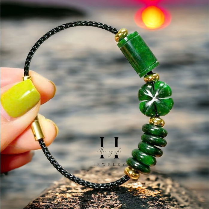 Vòng tay lu thống tài lộc + cỏ 4 lá + ngũ điếu đá ngọc sơn thủy HANMYNGHE 1 Vòng tay lu thống tài lộc + cỏ 4 lá + ngũ điếu đá ngọc sơn thủy HANMYNGHE