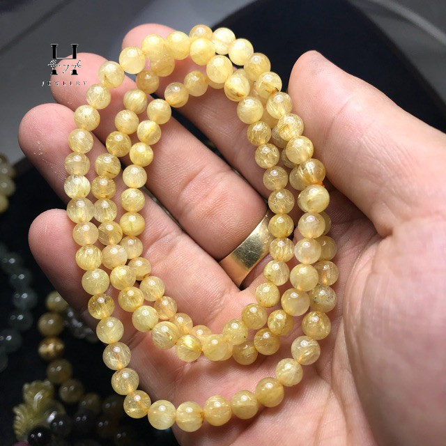 Vòng tóc đá thạch anh tóc vàng 5mm HANMYNGHE 1 Vòng tóc đá thạch anh tóc vàng 5mm HANMYNGHE