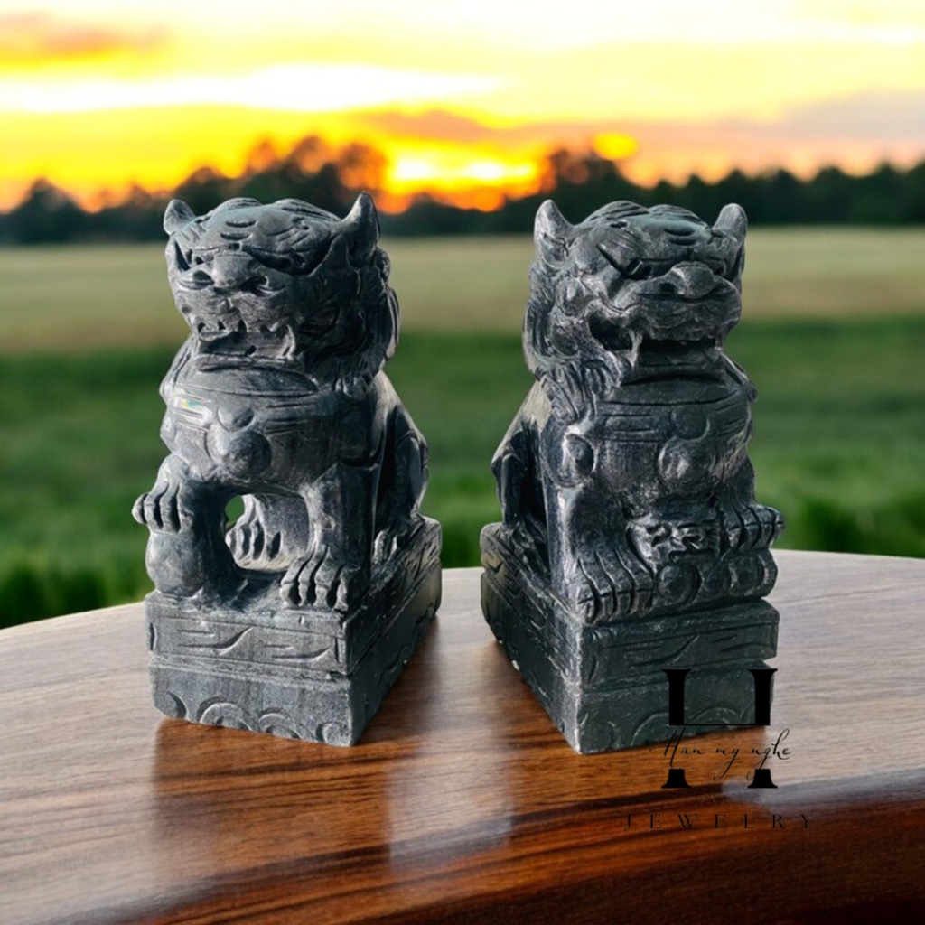 Cặp tượng kỳ lân đá đen tự nhiên nguyên khối phong thủy HANMYNGHE 1 Cặp tượng kỳ lân đá đen tự nhiên nguyên khối phong thủy HANMYNGHE