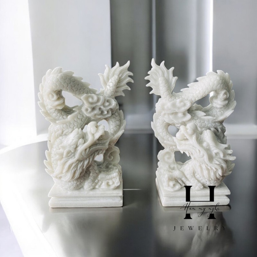 Cặp rồng đứng đá tự nhiên nguyên khối cao 22cm HANMYNGHE 1 Cặp rồng đứng đá tự nhiên nguyên khối cao 22cm HANMYNGHE