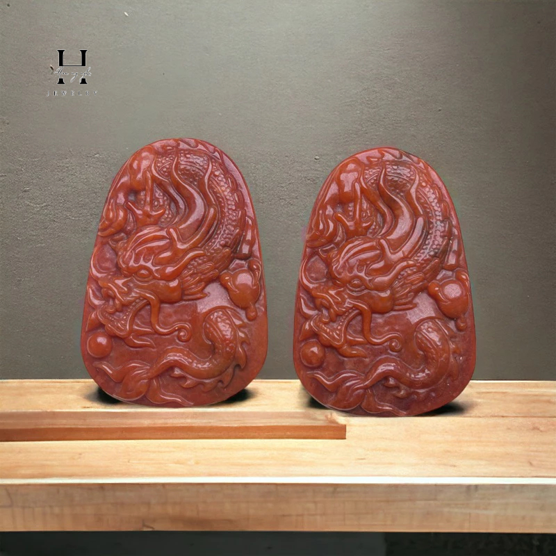 Mặt rồng đá ngọc cẩm thạch huyết kèm dây đeo HANMYNGHE 1 Mặt rồng đá ngọc cẩm thạch huyết kèm dây đeo HANMYNGHE