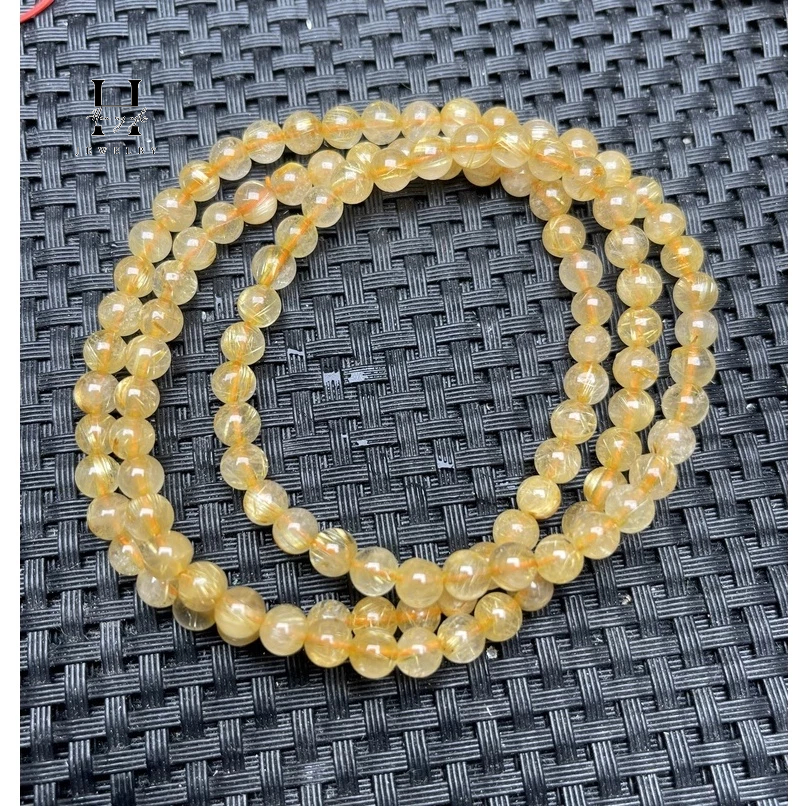 Vòng tay đá thạch anh tóc vàng quấn 3 vòng hạt 6mm HANMYNGHE 1 Vòng tay đá thạch anh tóc vàng quấn 3 vòng hạt 6mm HANMYNGHE
