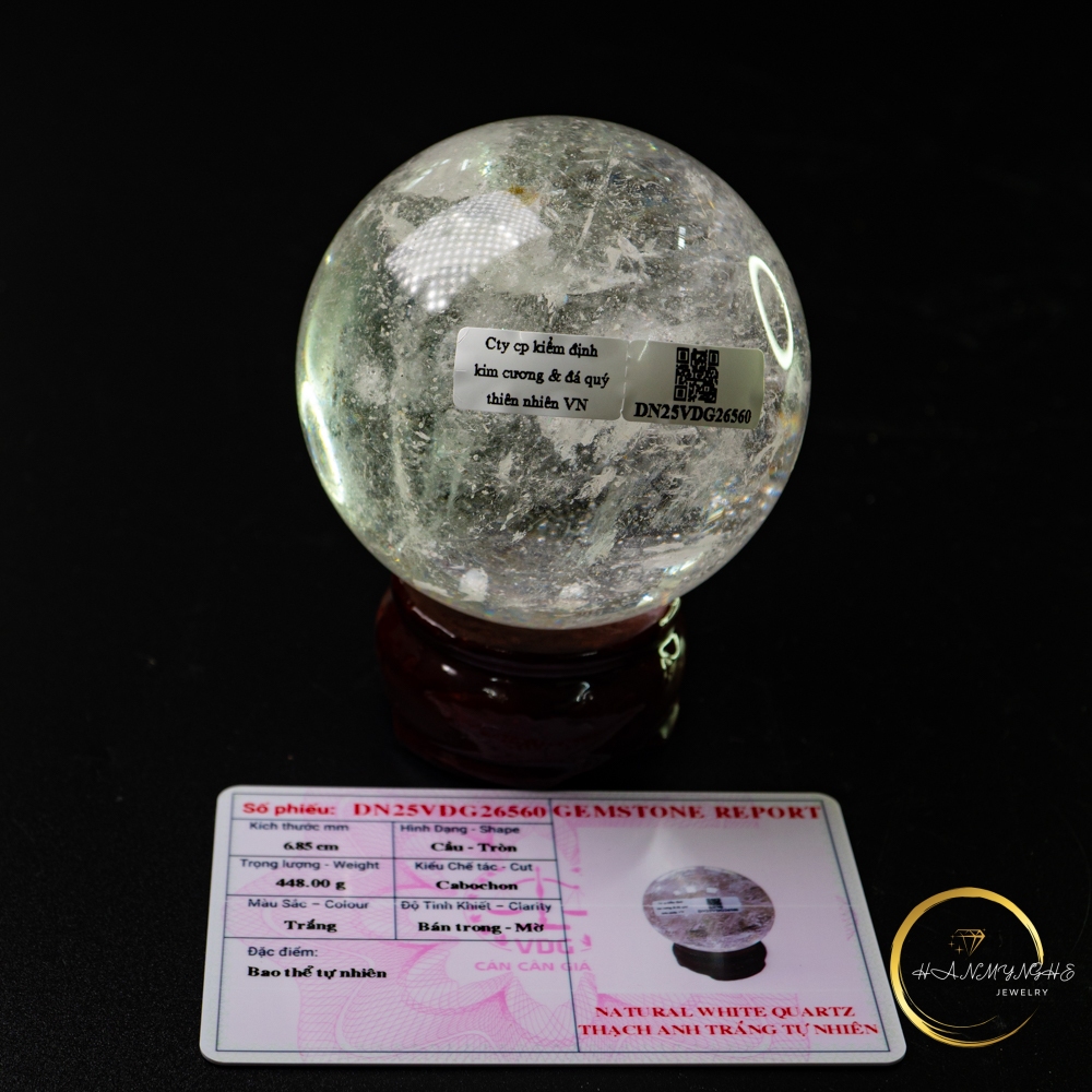 Quả cầu đá thạch anh trắng kèm giấy kiểm định HANMYNGHE 1 Quả cầu đá thạch anh trắng kèm giấy kiểm định HANMYNGHE