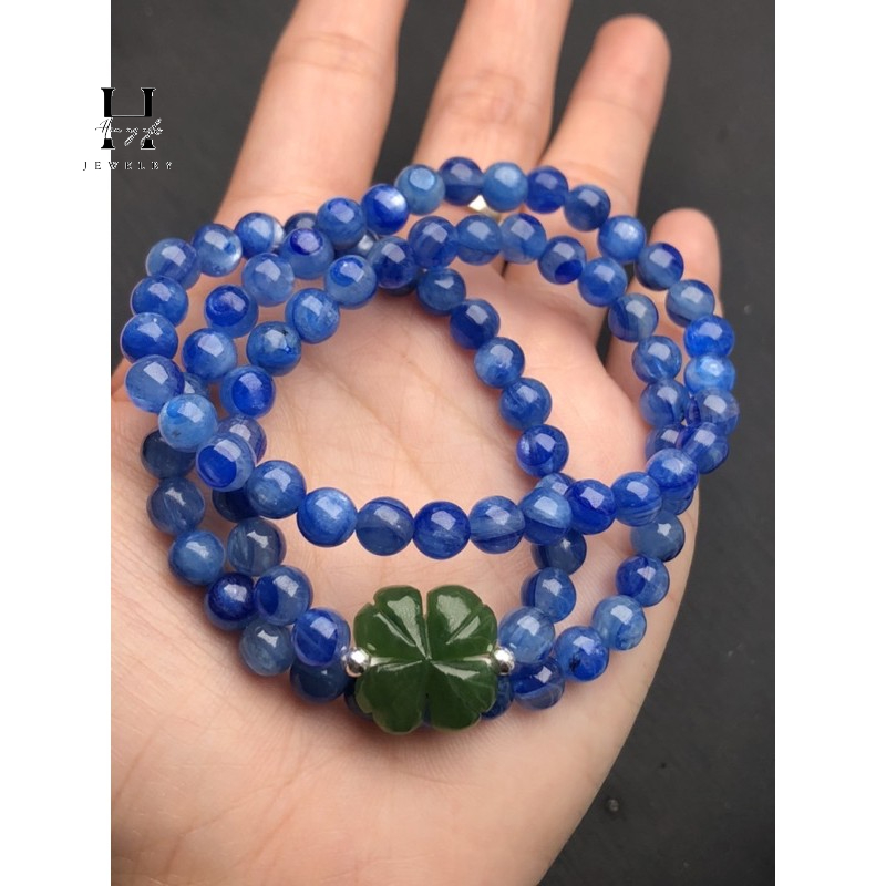 Vòng tay đá kyanite mix cỏ 4 lá nephrite HANMYNGHE 1 Vòng tay đá kyanite mix cỏ 4 lá nephrite HANMYNGHE