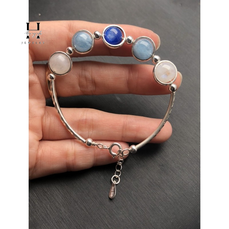 vòng tay aquamarine + TA trắng mix charm 2 vòng tay aquamarine + TA trắng mix charm - Hình ảnh 2