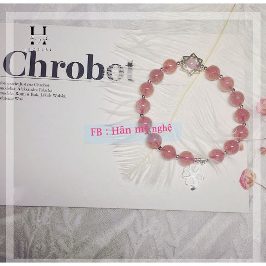 vòng tay dâu tây hồng 10li mix phụ kiện 925 1 vòng tay dâu tây hồng 10li mix phụ kiện 925