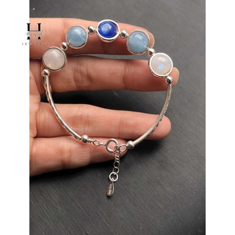 vòng tay aquamarine + TA trắng mix charm 1 vòng tay aquamarine + TA trắng mix charm