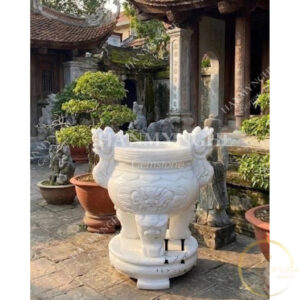 Lư hương chạm rồng cao 40 cm đá tự nhiên nguyên khối HANMYNGHE