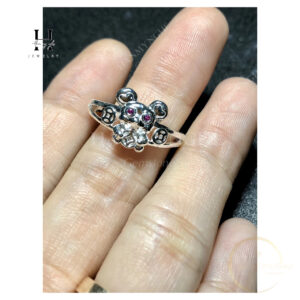 Nhẫn chuột thần tài đính pha lê ý -925