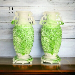 Cặp lục bình chạm cửu long tranh châu cao 35 cm bột đá đúc HANMYNGHE