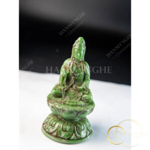 Tượng phật quan âm ngồi màu ngọc bích bột đá đúc cao 9.5cm HANMYNGHE
