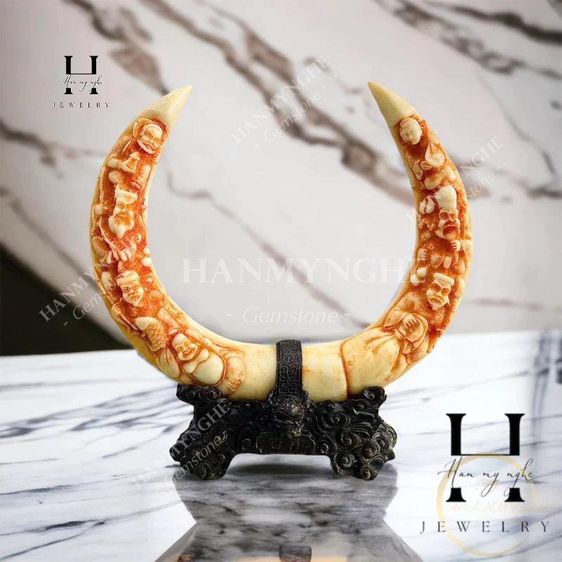 Cặp ngà để bàn bột đá cao 36 cm HANMYNGHE 2 Cặp ngà để bàn bột đá cao 36 cm HANMYNGHE - Ảnh 2