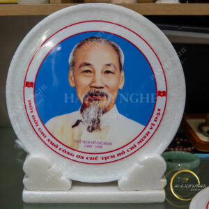 Đĩa đá in hình Bác Hồ hoặc Bác Giáp đường kính đĩa 24cm đá trắng tự nhiên nguyên khối HANMYNGHE