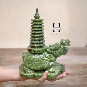 Long Quy cõng tháp Văn Xương 9 tầng Cao 22cm  đá Xanh Ngọc sephentine HANMYNGHE