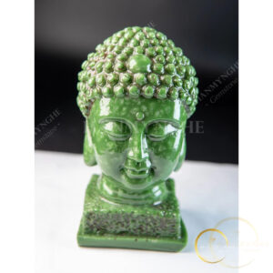 Tượng đầu phật thích ca mâu ni màu ngọc bích bột đá đúc HANMYNGHE