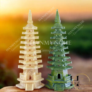 Tháp Văn Xương phong thủy cầu công danh, học hành  9 tầng cao 38cm đá ngọc Hoàng Long nguyên khối nặng 3kg HANMYNGHE