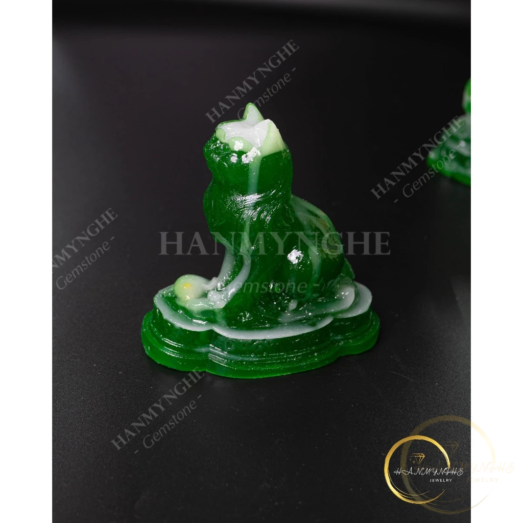 Tượng con mèo màu xanh ngọc cao 10cm bột đá đúc HANMYNGHE 1 Tượng con mèo màu xanh ngọc cao 10cm bột đá đúc HANMYNGHE