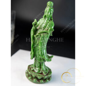 Tượng phật quan âm đứng màu ngọc bích bột đá đúc cao 15cm HANMYNGHE