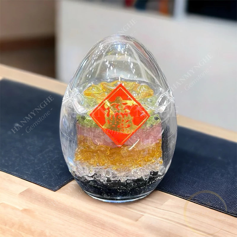 Quả trứng phong thuỷ đá thạch anh ngũ sắc 8 cm HANMYNGHE